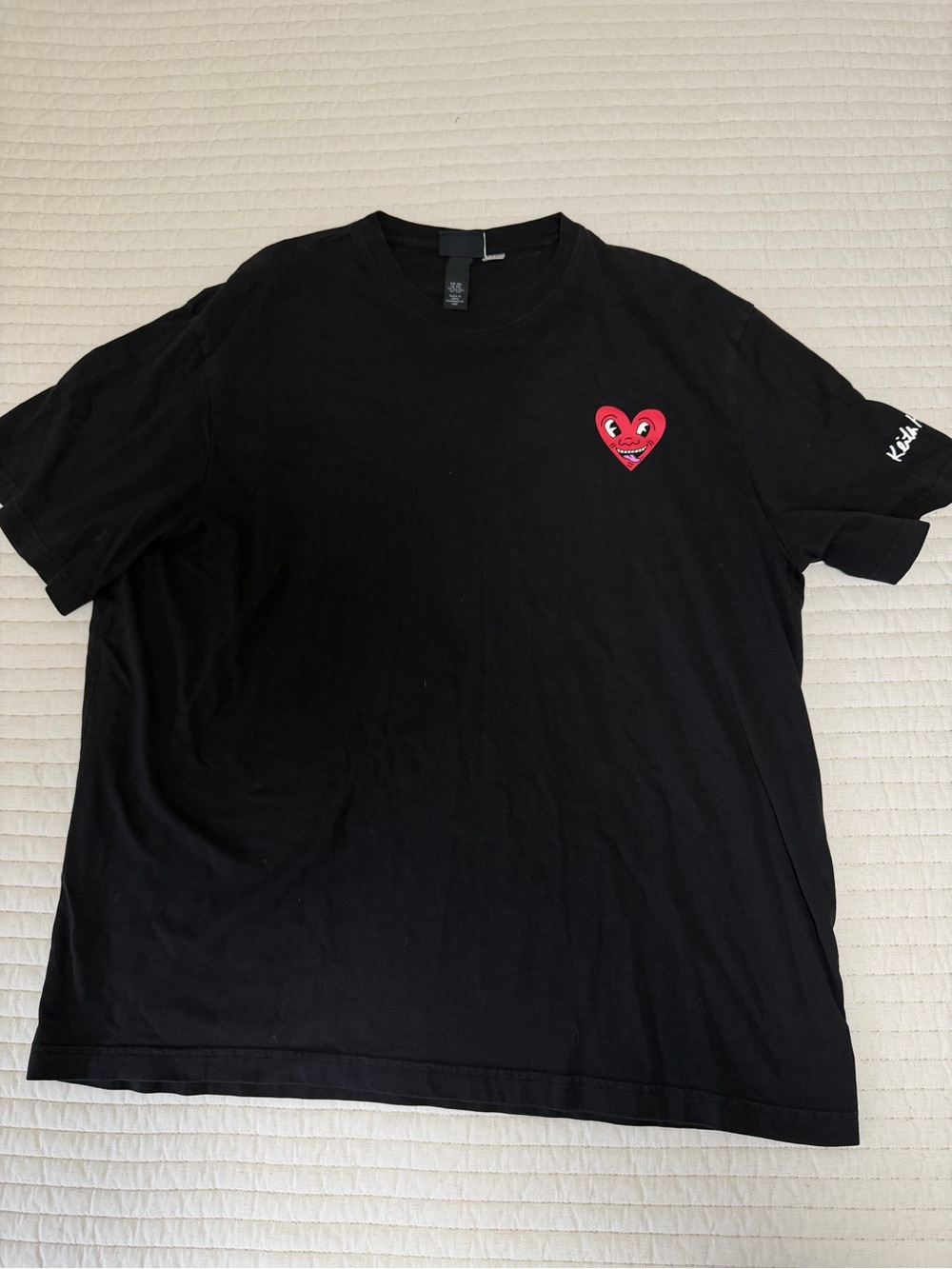 H&M Black Short Sleeve Tee with Red Heart Graphic